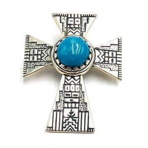 Carolyn Pollack RMT Blue Turquoise Sterling Silver Cross Pendant Enhancer